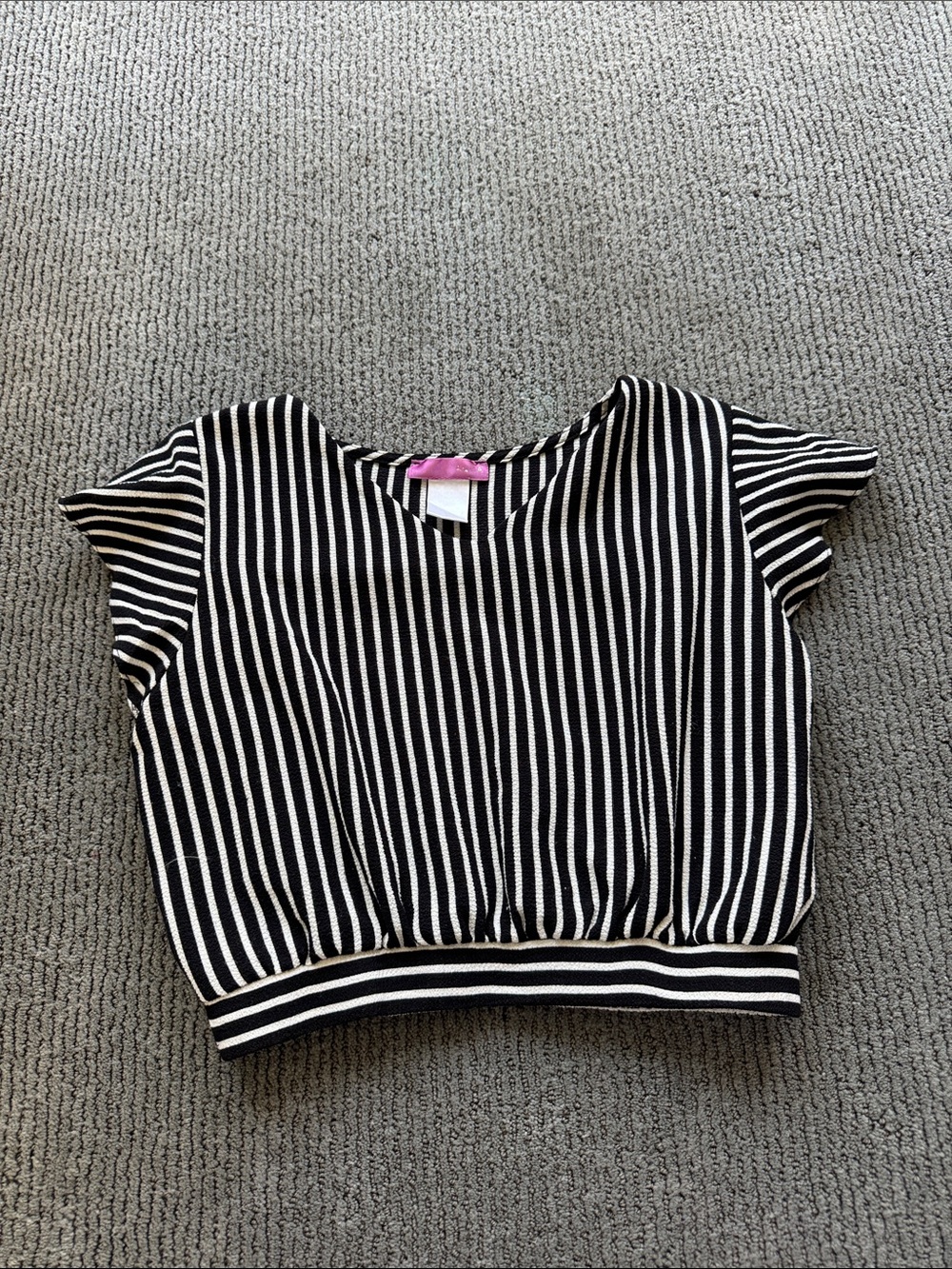 Aqua Black and White Striped Short Sleeve Tee
